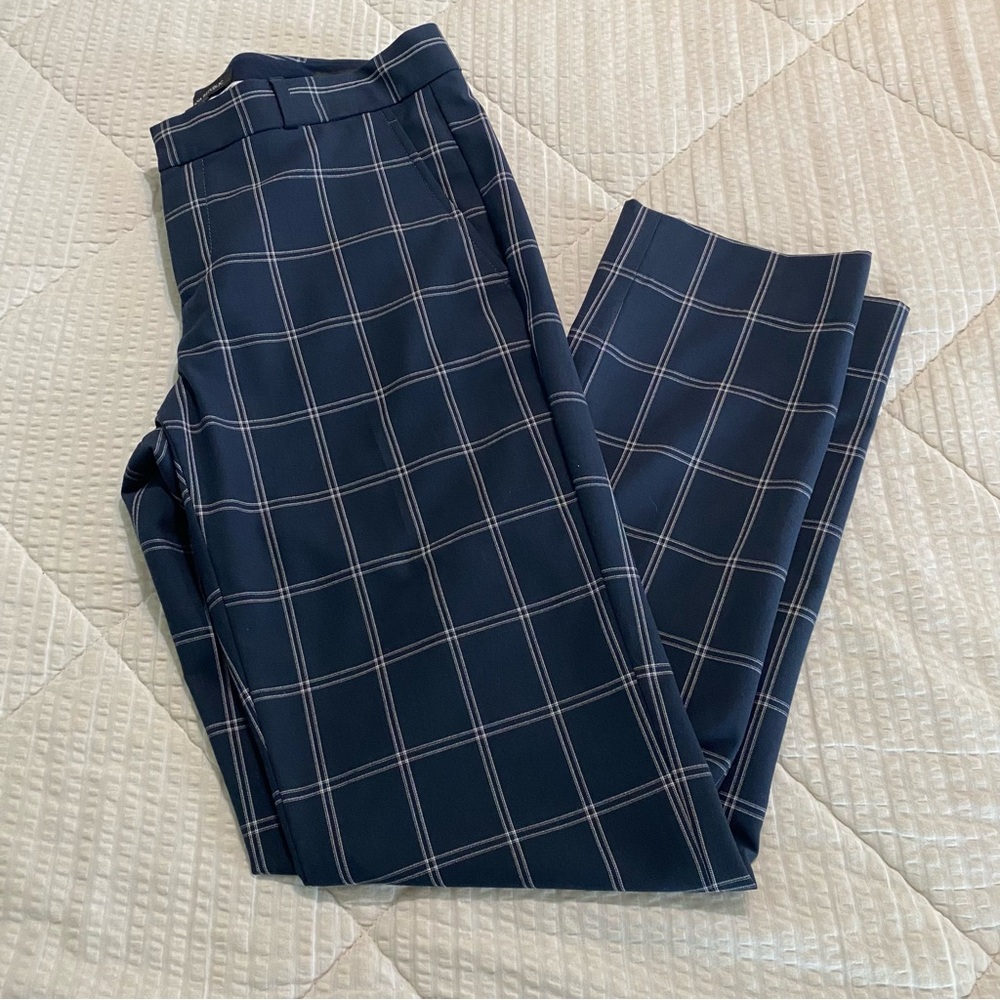 Banana Republic Navy Blue Plaid Ryan Dress Slim Ankle Pants Sz 6 Stretch Fabric - Picture 2 of 12